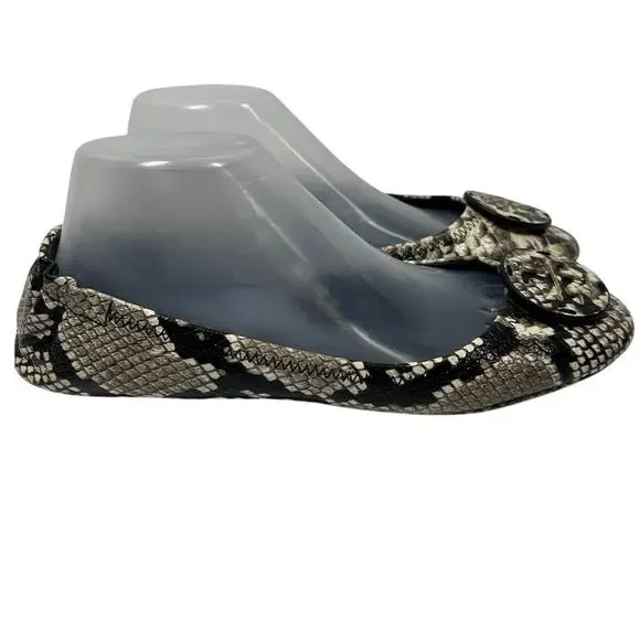 Tory Burch Minnie Travel Ballet Flats, python-embossed leather exterior. Size 9 - Picture 5 of 10